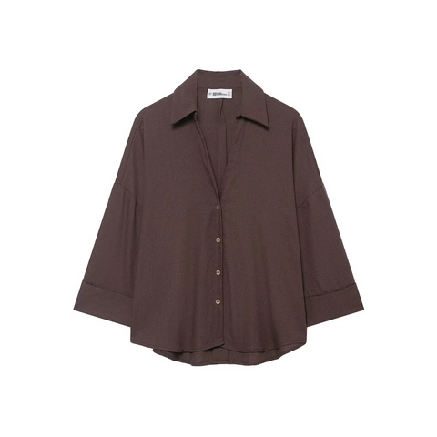Women Solid Color Blouse Lapel Collar Single Breasted Loose Casual Polyester Shirt Elegant Wide Sleeve Chic Top