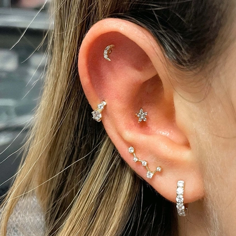 Fashion Zircon Star Moon Flower Cartilage Stud Earrings With Stainless Steel Earring Post Screw Back Piercing Jewelry