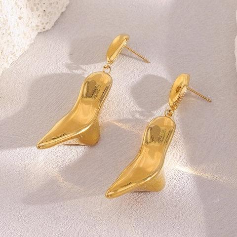 High Heeled Shoe Pendant Stud Earrings 18K Gold Plated 316L Stainless Steel Exaggerated Niche Fashion Jewelry For Women