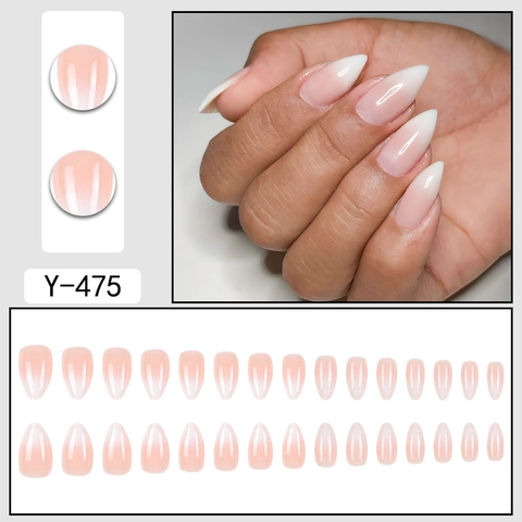 Unghie Finte Press On Sfumate Ombre Rosa Nudo Bianco Forma Mandorla Stile Francese Unghie Artificiali Lucide Per Donne