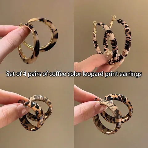 Pendientes De Aro Vintage Con Estampado De Leopardo Aleación Resina Cuero Envuelto Joyería Con Poste De Plata De Ley 925 Para Mujer