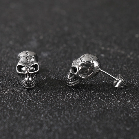 Skull Stud Earrings Stainless Steel Gothic Punk Retro Halloween Jewelry For Men Women Hip Hop Ghost Head Ear Studs
