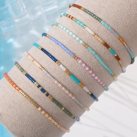 Handmade Miyuki Seed Bead Bracelet For Women Adjustable Rope String Gold Bead Charm Bohemian Minimalist Fashion Jewelry Gift
