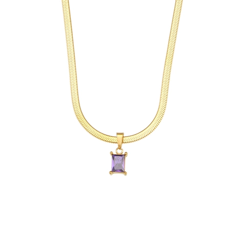 Elegante Collana Con Pendente In Acciaio Inossidabile Placcato Oro 18K Catena A Serpente Piatta Con Zircone Rotondo Verde Donna