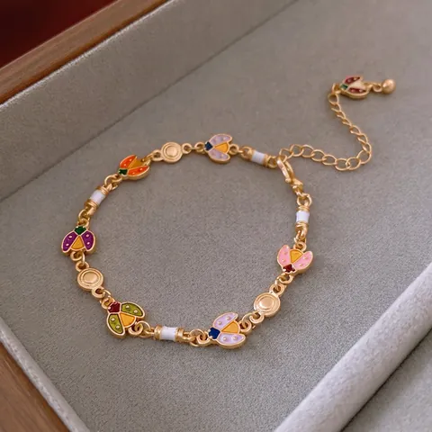 Colorful Enamel Ladybug Bracelet Alloy Gold Plated Adjustable Link Chain Vintage Beetle Jewelry For Women Girls Fashion