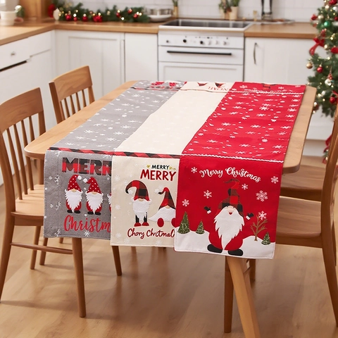 Camino De Mesa De Gnomo De Navidad Lino Felpa Corta Copo De Nieve Aplique Decoración De Mesa De Fiesta Rústico