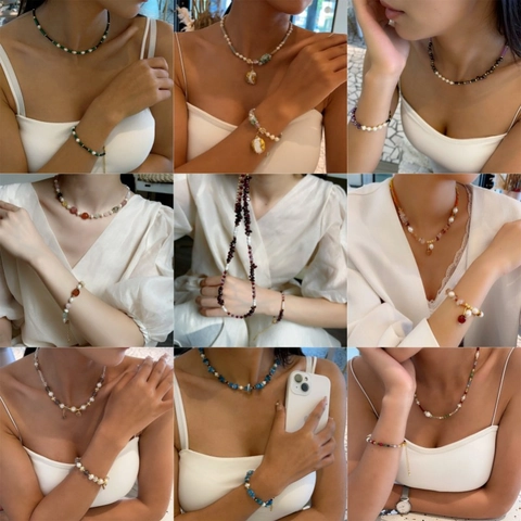 Irreguläre Süßwasserperlen Naturstein Halskette Und Armband Handgefertigt Luxus Mode Schmuck Accessoires Für Damen