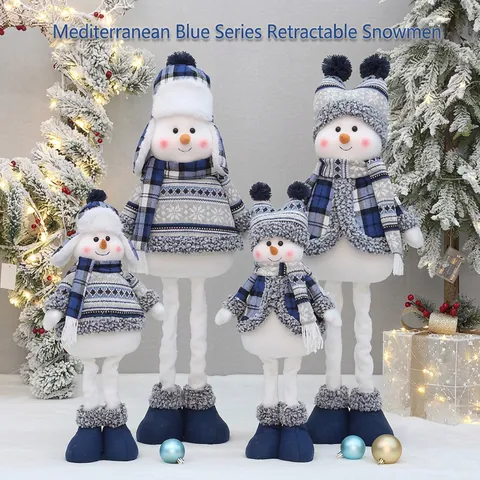 Bambola Di Peluche Pupazzo Di Neve Di Natale Statuetta Con Gambe Lunghe Retraibili Per Festa In Casa Arredamento Blu
