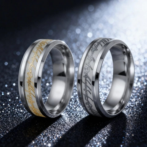 Elvish Script Luminous Ring Stainless Steel Glow In The Dark Band Vintage Fashion Party Jewelry For Men Women
