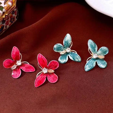 Pendientes De Mariposa Vintage Esmalte Circón Incrustaciones Joyería De Cobre Con Poste De Plata Elegante Para Mujer