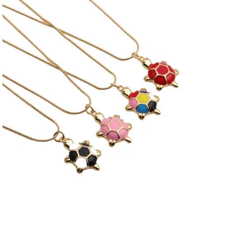 Enamel Turtle Pendant Necklace With Copper Gold Plated Snake Bone Chain And Zircon Animal Fashion Jewelry For Women