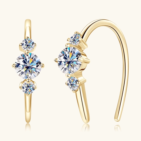 Moissanite Hoop Earrings For Women In 925 Sterling Silver Minimalist Graduated Stone Luxury U-Shaped D Color VVS1