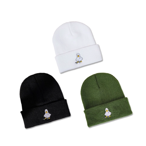 Knitted Beanie Hat Acrylic Skateboarding Duck Embroidery Cuffed Winter Warm Streetwear Unisex Skull Cap Soft Ribbed