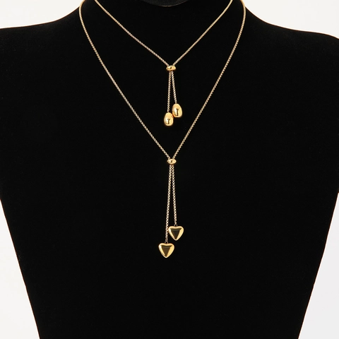 Roestvrijstalen Hart Waterdruppel Hanger Ketting Voor Dames Verstelbare Schuifsluiting Y-Vorm Minimalistisch Elegant