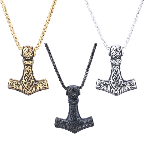 Thor's Hammer Pendant Necklace Stainless Steel Mjolnir Celtic Knot Viking Norse Mythology Jewelry Vintage Punk For Men