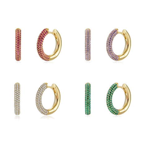Pavé Cubic Zirconia Huggie Hoop Oorbellen Met 925 Sterling Zilveren Oorsteker Koperen Geometrische Sieraden Voor Dames