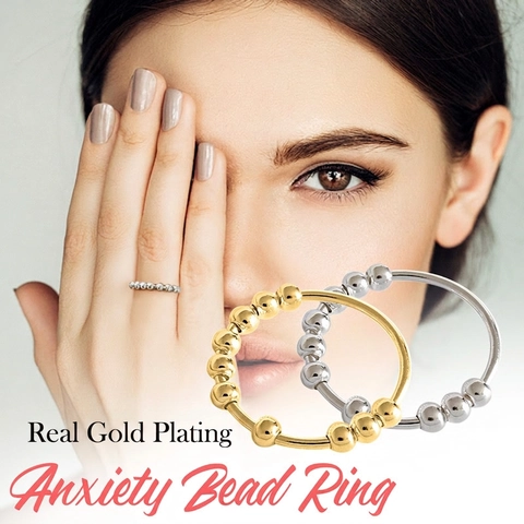 Fidget Angst Ring Für Frauen Drehbare Metallperlen Stressabbau Vergoldeter Modeschmuck Accessoire