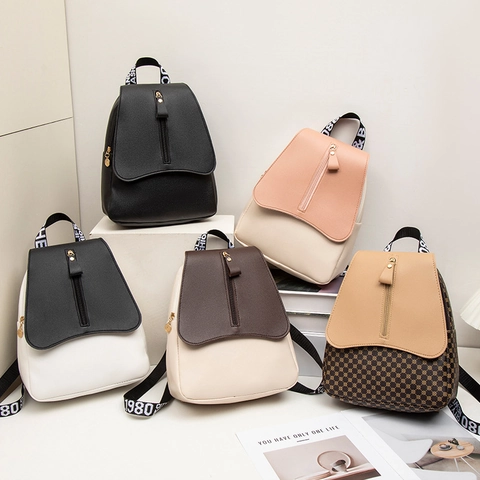 Mochila De Moda Para Mujer Cuero PU Colores Contrastantes Correa Con Letras Casual Urbano Viaje