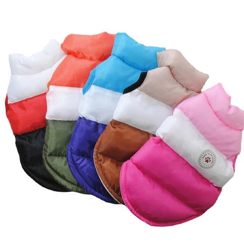 Gilet Rembourré Chaud En Polyester Pour Chien Hiver Color Block Pois Coupe-Vent Blouson Chiot Petits Moyens Chiens