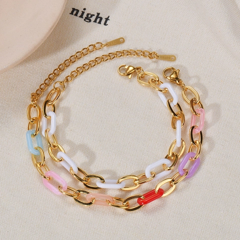 Edelstahl Armkette Bunte Harz Glieder 18K Gold Beschichtet Vintage Geometrische Hand Schmuck Für Frauen Verstellbar