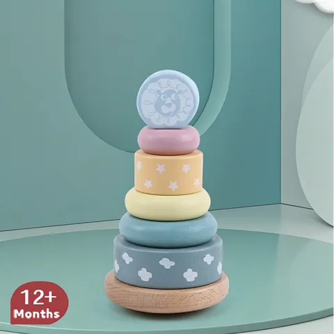 Montessori Wooden Rainbow Stacking Toy Geometric Shape Sorting Building Blocks Educational Balancing Tower For Toddler Baby