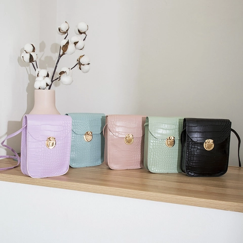 Women Mini Crossbody Bag Crocodile Pattern PU Leather Metal Lock Phone Pouch Daily Fashion Small Shoulder Bag
