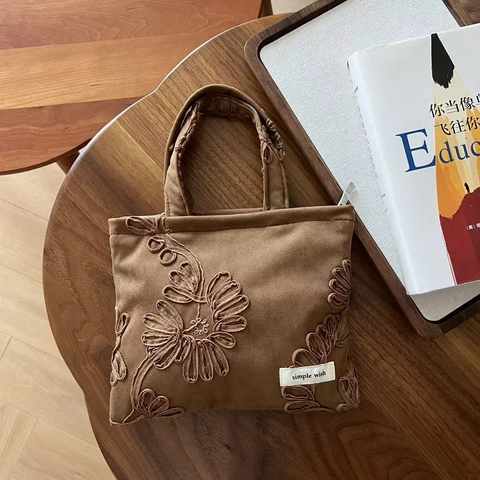 Bolso De Mano Bordado Floral Gamuza Retro Bolsa Teléfono Jacquard Lino Vintage Con Cierre De Cremallera Para Mujeres