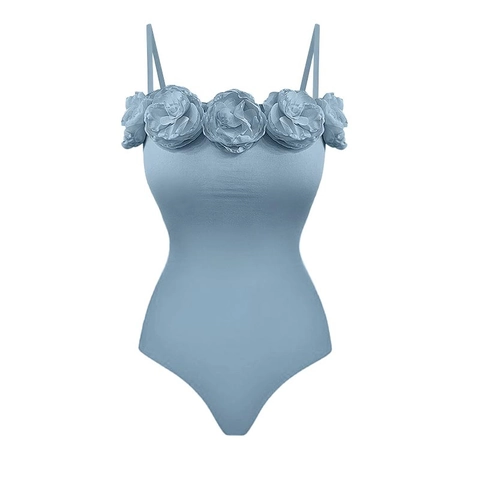 Traje De Baño De Una Pieza Para Mujer Aplique De Flores 3D Hecho A Mano Tirantes Ajustables Estilo Francés Elegante