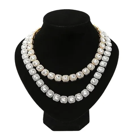Hip Hop Iced Out Necklace Bracelet Alloy Square Rhinestone Cuban Link Jewelry Men Women Trendy Fashion Accessories