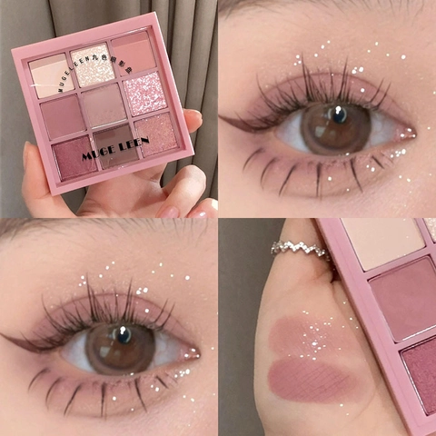 Nine Colors Eye Shadow Palette Matte Shimmer Glitter High Pigment Waterproof Long Lasting Cosmetic Makeup