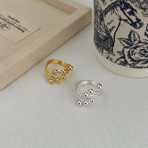 925 Sterling Silber Ring Für Frauen Minimalistisch Mehrlagiges Spiraldesign Mit Runden Perlen Offen Verstellbar
