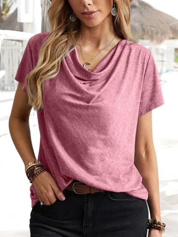 Γυναικείο Casual T-Shirt με Λαιμόκοψη με Πτυχώσεις Κοντό Μανίκι Μονόχρωμο Χαλαρό Καλοκαιρινό Τοπ Basic Ελαφρύ Μαλακό Μοντέρνο Πουλόβερ