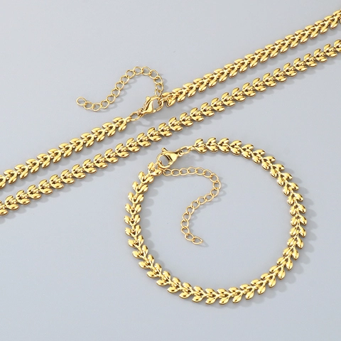 Gioielli Collana E Bracciale In Acciaio Inossidabile Catena A Spiga Maglia Chevron Stile Hip Hop Per Uomo Donna