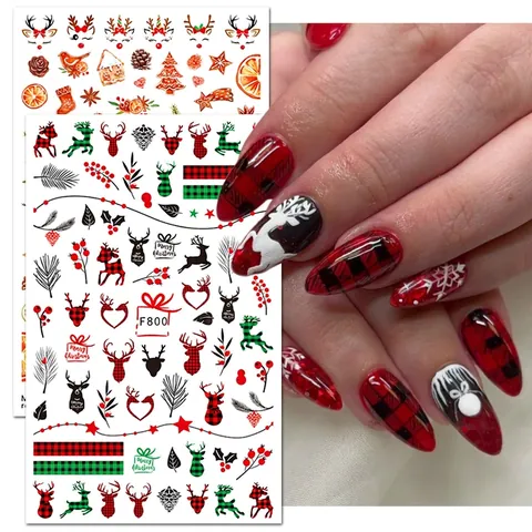 Christmas Nail Art Stickers Cartoon Santa Reindeer Snowflake Winter Holiday Decals For Women DIY Manicure Decoration Adhesive