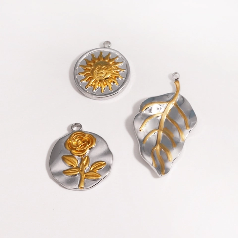 Edelstahl Anhänger Charms Zweifarbig Gold Silber Rose Blatt Sonne Blume Vintage DIY Schmuckherstellung