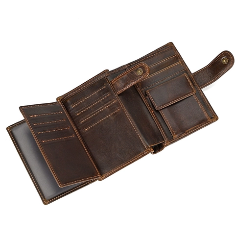 Men Genuine Leather Short Wallet RFID Blocking Vintage Cowhide Multi Card Slots Coin Pocket Retro Style