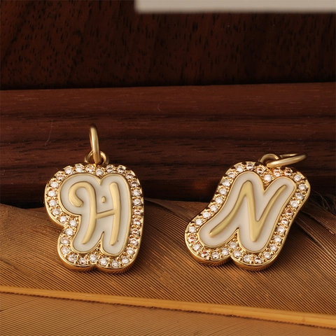 Fashion Copper 26 Initial Letter Pendant Only Without Chain For Women Gold Plated White Enamel Zirconia Alphabet Alphabet Pendant Jewelry Gift