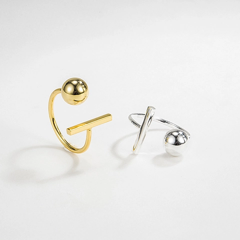 Minimalistischer 925 Sterlingsilber Offener Ring Für Damen Verstellbarer Geometrischer Perle Und Stab Fingerring Gold Vergoldet Schmuck Geschenk