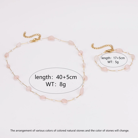 Collar Y Pulsera De Piedra Natural Rosa Irregular Perla Artificial Blanca Acero Inoxidable 304 Chapado En Oro 18K Joyería
