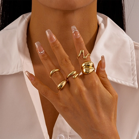 Anillos De Aleación Geométricos Irregulares Minimalistas Para Mujeres Estilo Metal Líquido Brillante Joyería De Tendencia