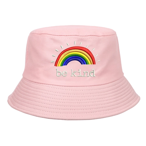 Cappello Da Pescatore In Cotone Con Ricamo Arcobaleno Scritta Be Kind Protezione Solare Casual Cappello Estivo