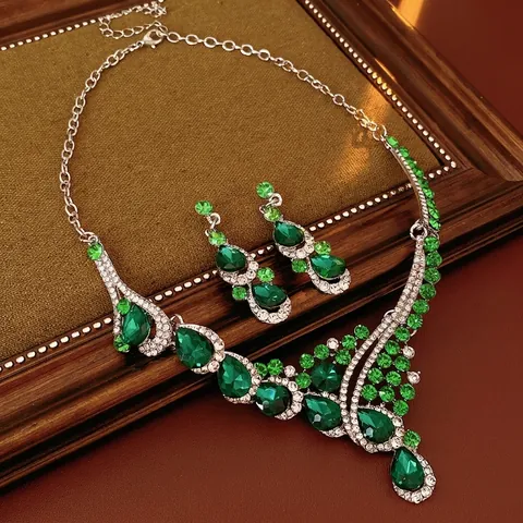 Collar Y Pendientes De Aleación Con Pedrería Gota De Agua Estilo Corte Real Vintage Lujo Exquisito Moda Mujer