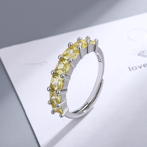 Geometrischer Kupfer Zirkonia Ring Für Damen Minimalist Gelber Quadratischer Stein Verstellbarer Offener Fingerring Mode Handschmuck