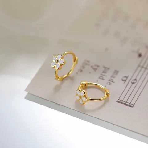 925 Sterling Silver Enamel Flower Hoop Earrings Dainty Small Floral Ear Buckles For Women Niche Design Jewelry