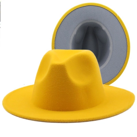 Vintage Unisex Cashmere Fedora Hat Two-Tone Color Block Flat Wide Brim Jazz Felt Hat Elegant Formal Casual Sun Hat