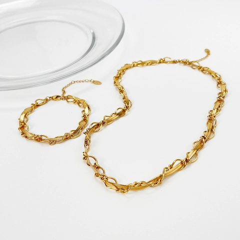 Vervlochten Slangenketting En Holle Ring Ketting Armband 18K Verguld Roestvrij Staal Minimalistische Elegante Chique Sieraden