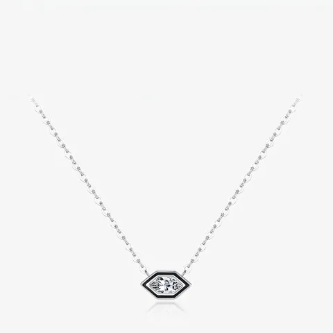 Halskette Mit Sechseckigem Anhänger Aus 925 Sterling Silber Mit Schwarzer Emaille Und Zirkonia Geometrischer Schmuck
