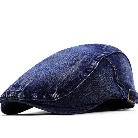Washed Denim Flat Cap Adjustable Retro Ivy Hat For Men Women Cotton Breathable Sunshade Outdoor Casual