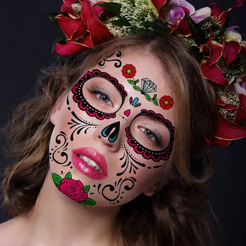 Halloween Gesicht Tattoo Aufkleber Tag Der Toten Zucker Schädel Wasserdicht Temporäres Make Up Requisiten Für Maskenball