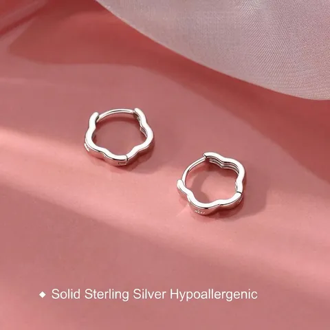 Hohlblumen 925 Sterling Silber Creolen Für Damen Minimalistische Kleine Blumenblatt Huggie Ohrringe Schmuck